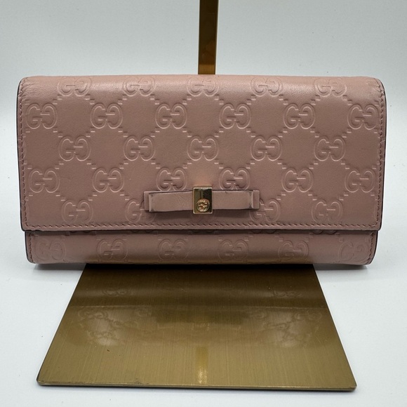 Gucci Pink Embossed Leather Long Wallet In Pristine Condition Rose Pink - Picture 1 of 16